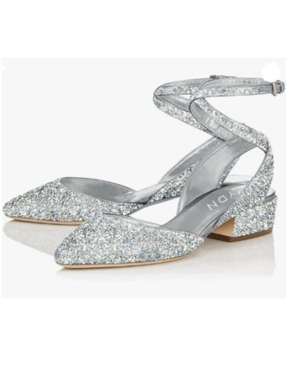 YDN Women's Low Block Heel Sandals Pointy Toe Slingback D'Orsay Pumps Sliver